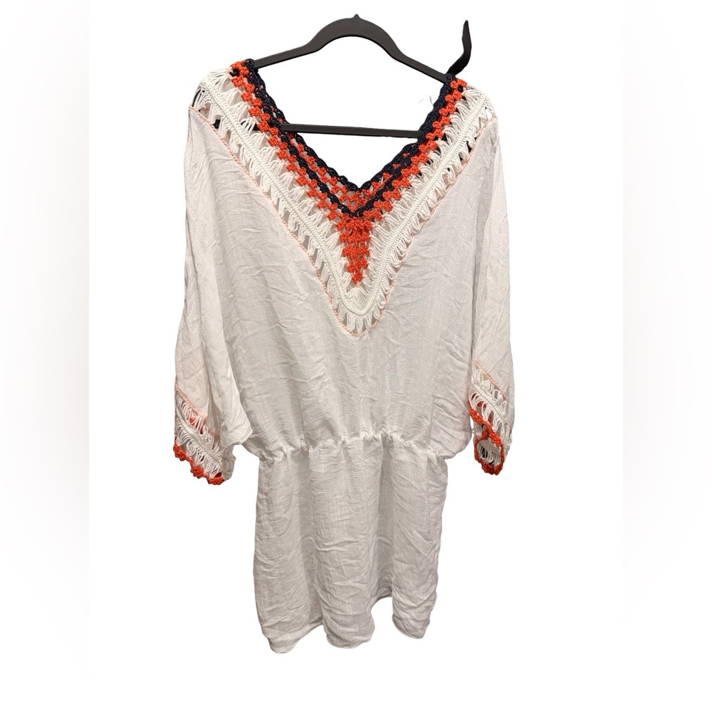 Cupshe White and Orange Crochet Trim Swim Coverup